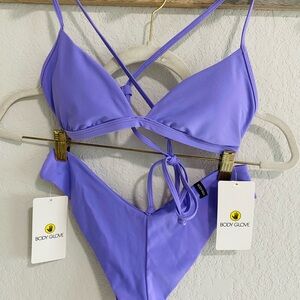 NWT Body Glove Smoothies Vivid Purple Cross-Back Triangle Bikini Set